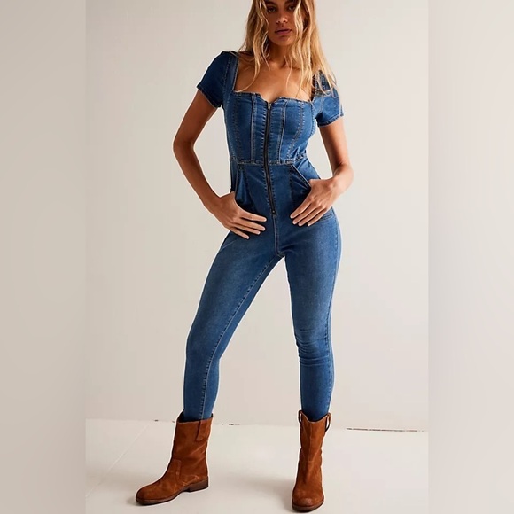 Free People Pants - We The Free CRVY Selena Slim Leg One-Piece Denim Jumpsuit Size XLFree People